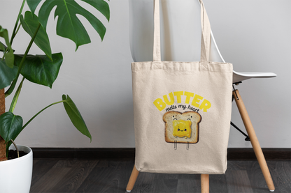 Butter Melts My Heart Tote Bag – Cute Toast Pun Canvas Bag, Foodie Gift Idea