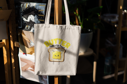 Butter Melts My Heart Tote Bag – Cute Toast Pun Canvas Bag, Foodie Gift Idea