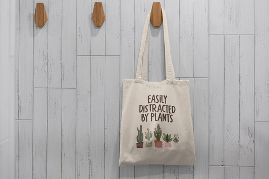Easily Distracted by Plants Tote Bag – Funny Plant Lover Canvas Bag, Botanical Gift Idea