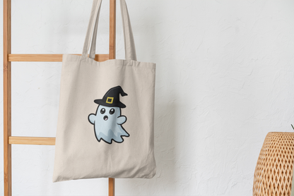 Cute Ghost Witch Tote Bag – Kawaii Halloween Canvas Bag for Spooky Season Lovers