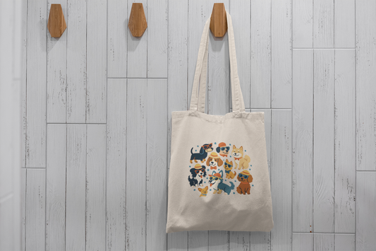 Cool Dog Squad Tote Bag – Cute Cartoon Dogs in Sunglasses – Funny Canvas Bag for Dog Lovers