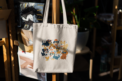 Cool Dog Squad Tote Bag – Cute Cartoon Dogs in Sunglasses – Funny Canvas Bag for Dog Lovers