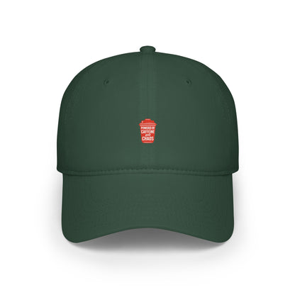 Powered By Caffeine And Chaos Baseball Hat