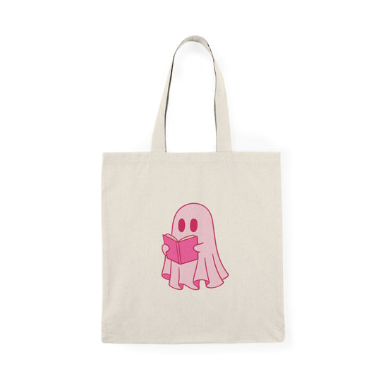Cute Pink Ghost Tote Bag – Bookish Ghost Canvas Bag for Readers & Book Lovers