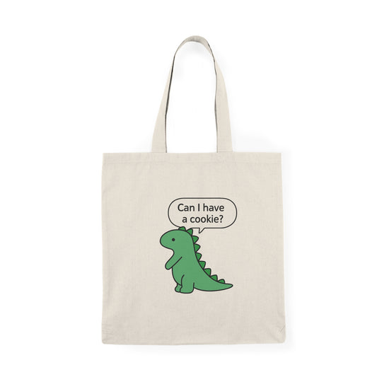 Cookie-Loving Dino Tote Bag – Cute Dinosaur Asking for a Treat